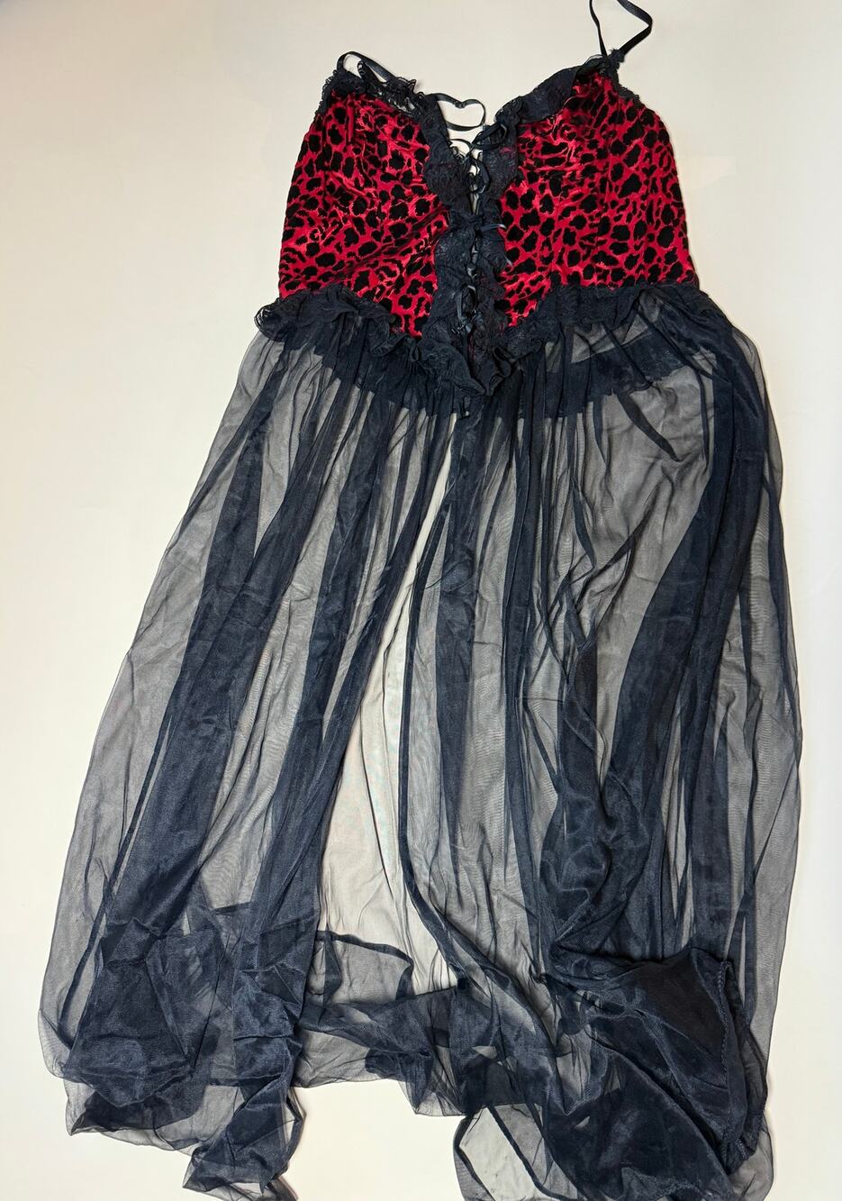 Frederick's of Hollywood Red Leopard Lace Sheer Babydoll Chemise Size 3X